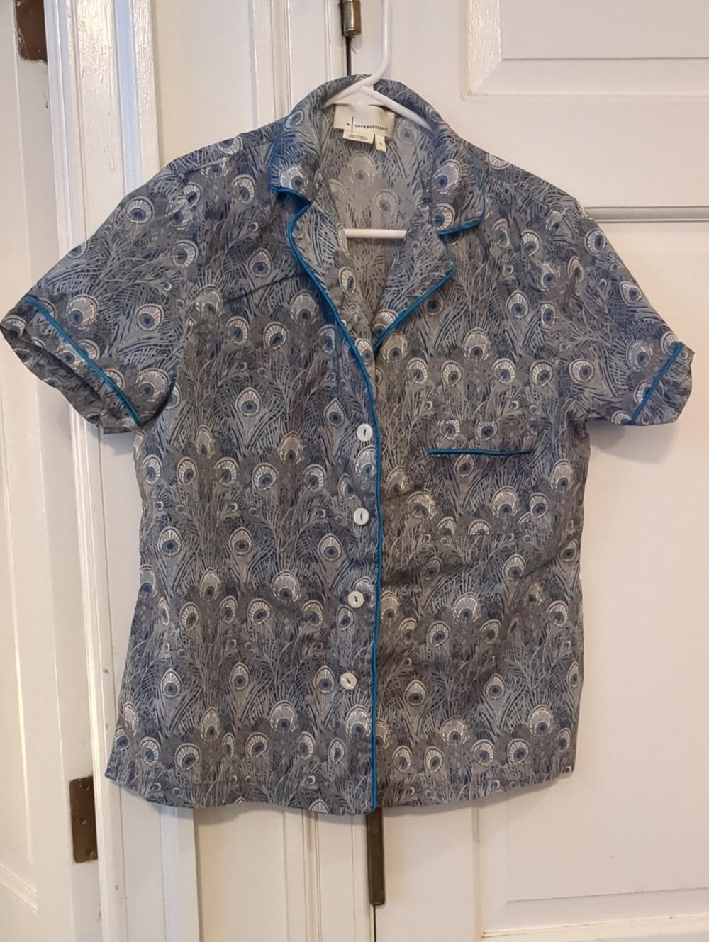 Anthropologie Peacock Feather Print Short-Sleeve Pajama Top Women M